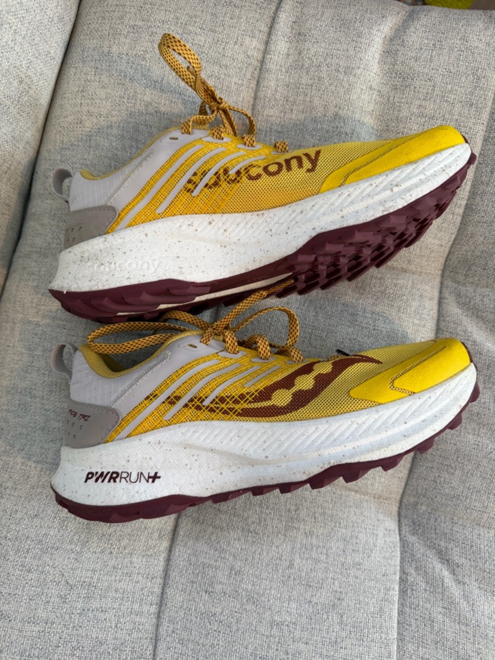 Saucony Yellow and Maroon Ride PWRRUN+ Running Shoes